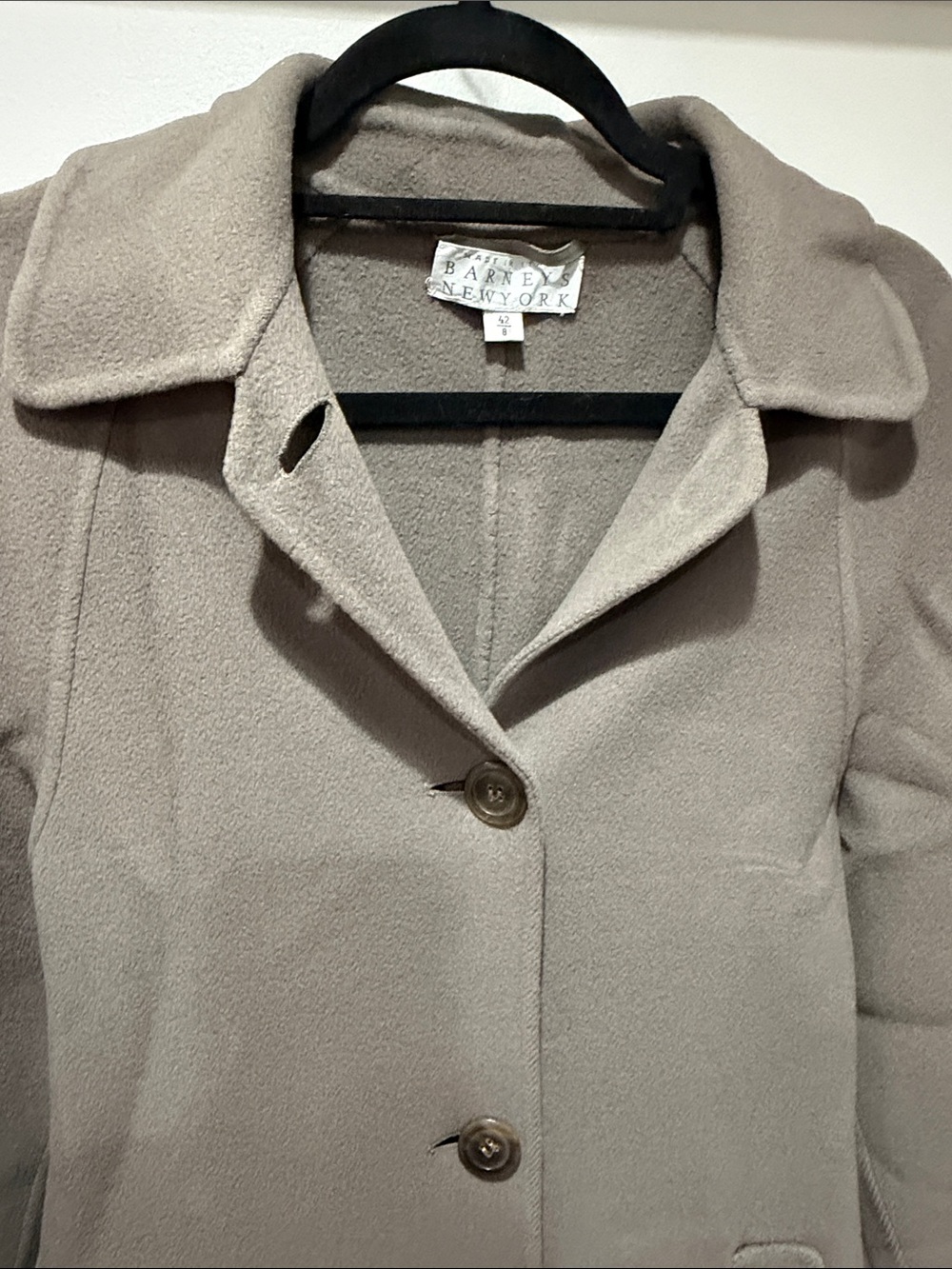 Barneys New York Taupe Single-Breasted Trench Coat 100% Lana Wool